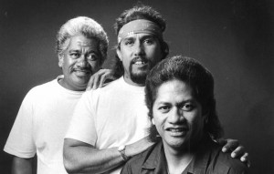Nedward Kaapana, left, Dennis Pavao and Ledward Kaapana made up the Hawaiian music group Hui ‘Ohana. Nedward Kaapana, who was the trio’s bassist, died April 3 at age 66. (Star-Advertiser Archive / Aug. 8, 2010)